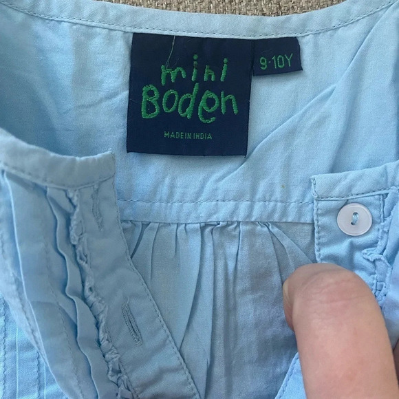 Mini‎ Boden Pastel Blue Ruffle Bib 100% Cotton Tabk Top Size 9-10y - Picture 2 of 4